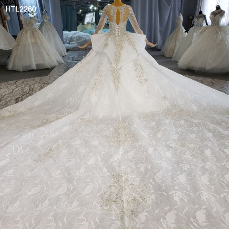  Luxury Lace White Heavy Beaded Long Sleeve Bridal Gown Wedding Dress